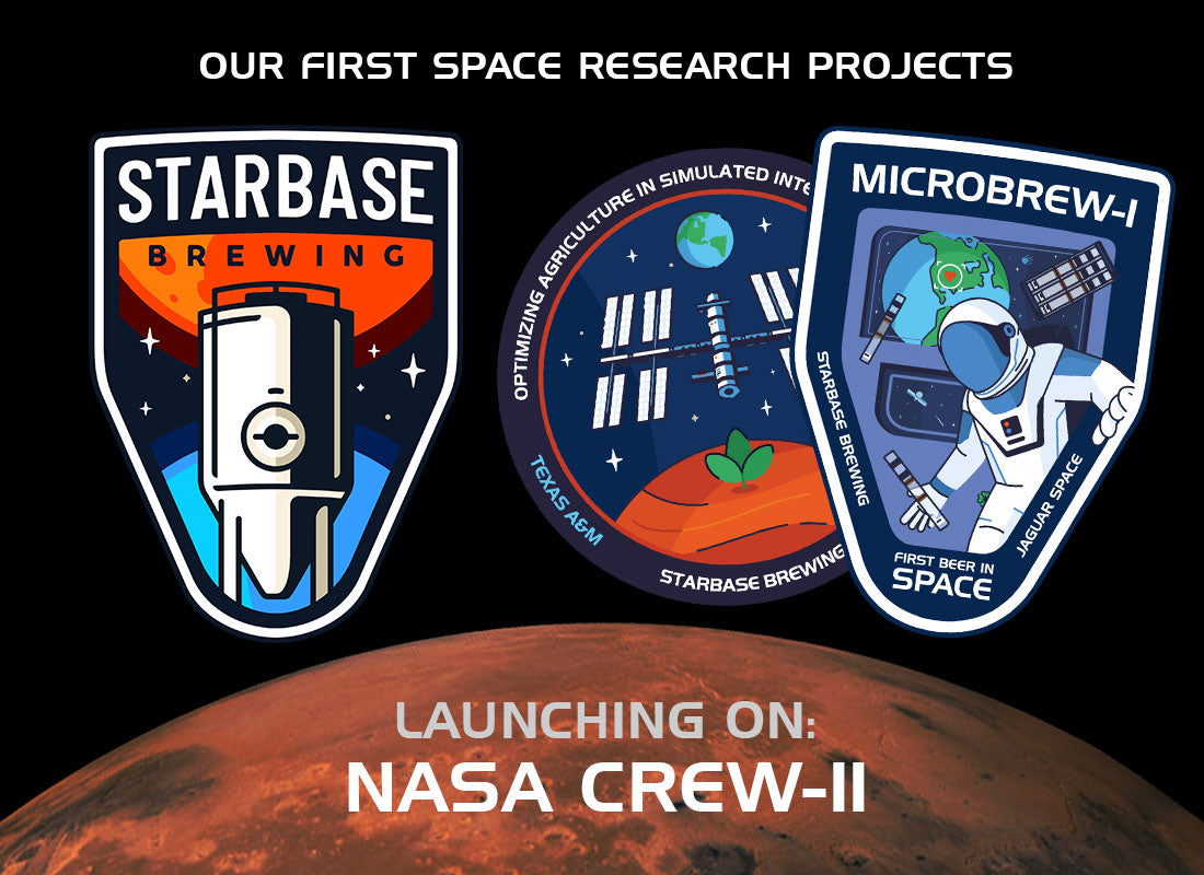 Starbase Brewing logo next to the mission patches for our two Crew-11 missions.
