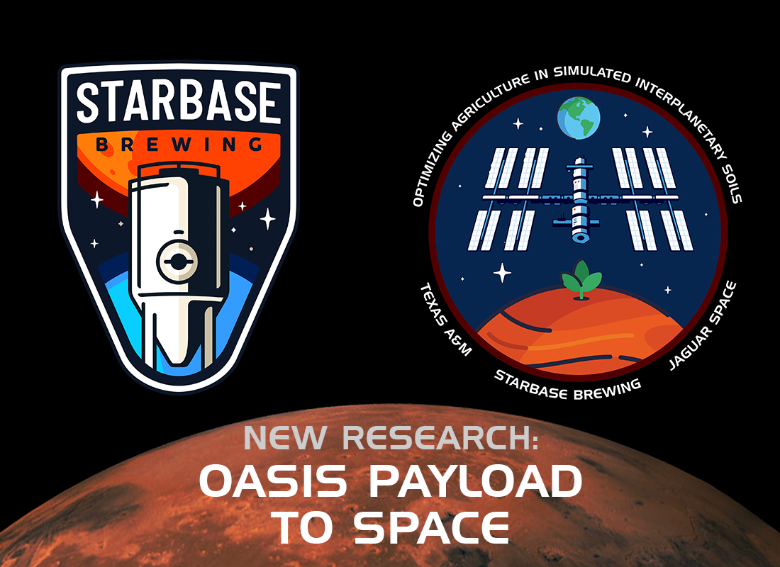 Starbase Brewing logo next to the mission patch for the OASIS mission.