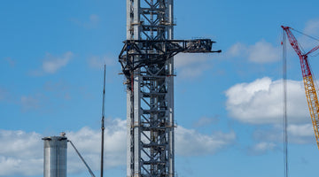 Mechazilla installed on the Orbital Launch Integration Tower at Starbase Texas