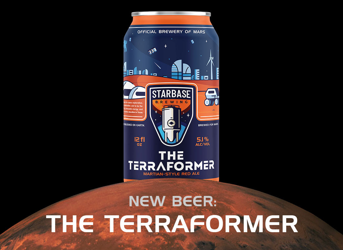 Beer announcement image of a can of "The Terraformer" beer on Mars