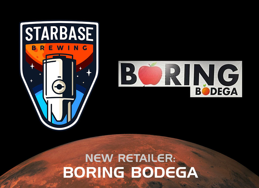 Starbase Brewing logo next to Boring Bodega logo
